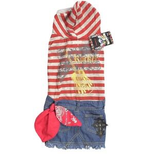 Bret Michaels Pets Dog Dress Large Rock Hoodie Denim Bandana NWT